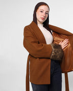 Belted brown Jacket with Fur Cuffs