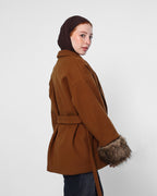 Belted brown Jacket with Fur Cuffs