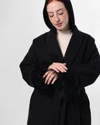 Belted Black Jacket with Fur Cuffs