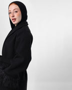 Belted Black Jacket with Fur Cuffs