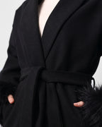 Belted Black Jacket with Fur Cuffs