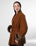 Belted brown Jacket with Fur Cuffs