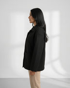 Wool-Blend Shacket | Oversized Utility Jacket with Pockets – Black