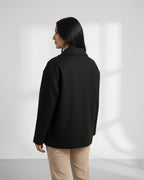 Wool-Blend Shacket | Oversized Utility Jacket with Pockets – Black