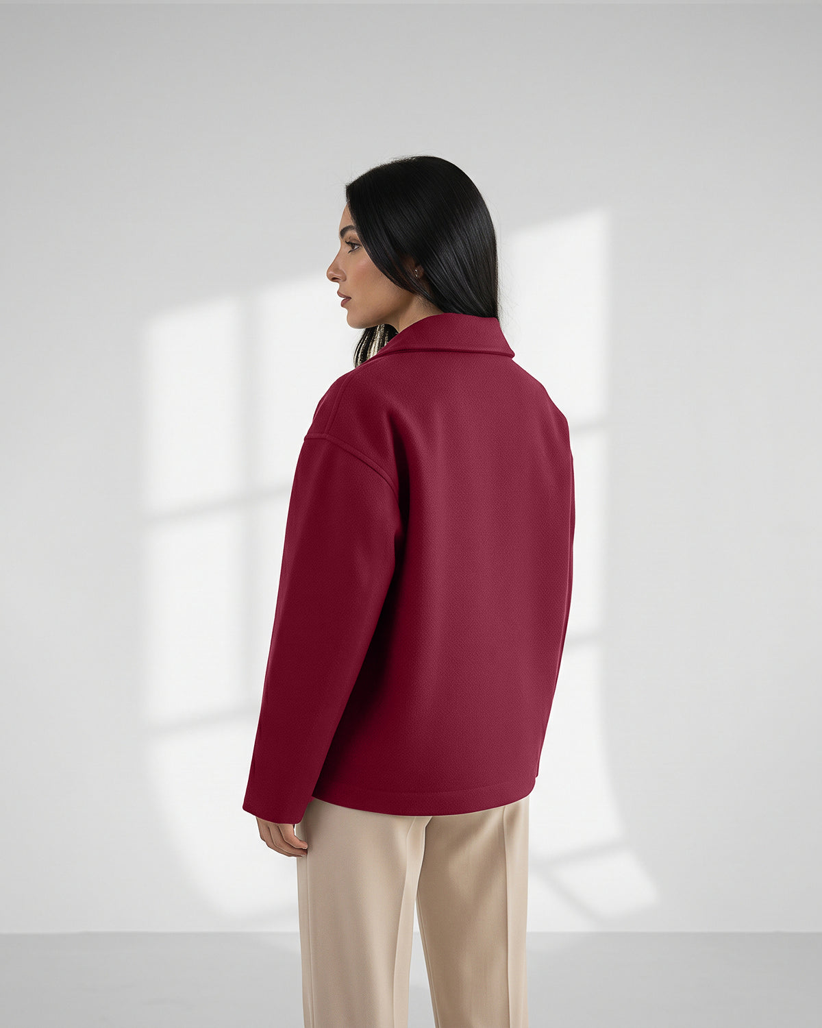 Wool-Blend Shacket | Oversized Utility Jacket with Pockets – burgundy