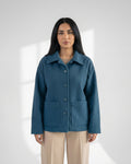 Wool-Blend Shacket | Oversized Utility Jacket with Pockets – Petrol blue