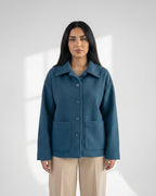 Wool-Blend Shacket | Oversized Utility Jacket with Pockets – Petrol blue