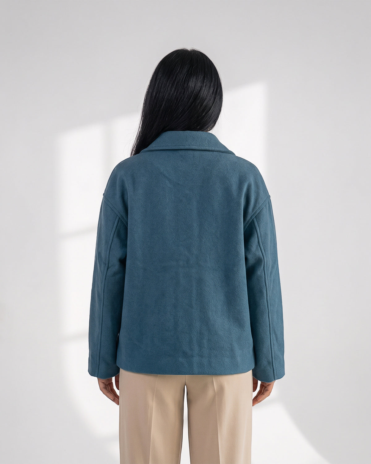 Wool-Blend Shacket | Oversized Utility Jacket with Pockets – Petrol blue