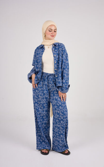 The Flory Embroidered Cotton Denim-Effect Set.