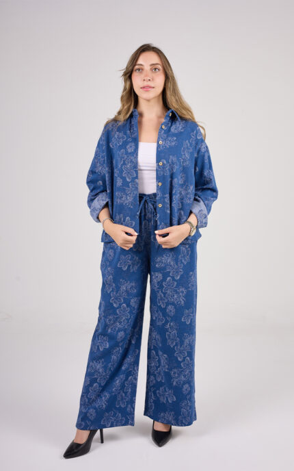 The Flory Embroidered Cotton Denim-Effect Set.