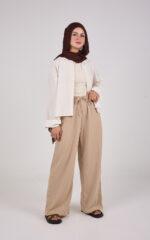 Bees Essential Scuba Wide-Leg Trouser - Beige - Image 4