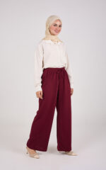 Bees Essential Scuba Wide-Leg Trouser - Burgundy - Image 3