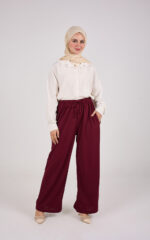 Bees Essential Scuba Wide-Leg Trouser - Burgundy - Image 4
