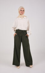 Bees Essential Scuba Wide-Leg Trouser - Olive - Image 3