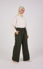 Bees Essential Scuba Wide-Leg Trouser - Olive - Image 4