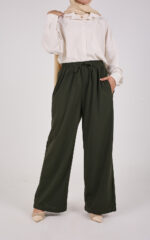 Bees Essential Scuba Wide-Leg Trouser - Olive - Image 5